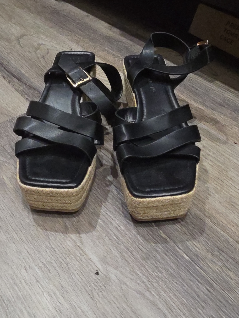 Primark Black Strappy Espadrille Wedge Sandals